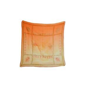 Vintage Orange Sheer Chiffon Scarf Gold Metallic Paisley Chevron Print Square